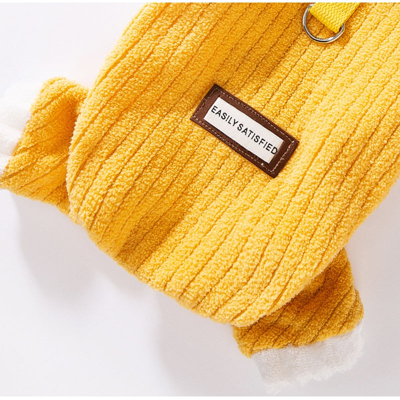 KFX-4182589 Cozy Yellow Ribbed Jumpsuit with Ruffled Cuffs for Small Dogs and Hairless Cats