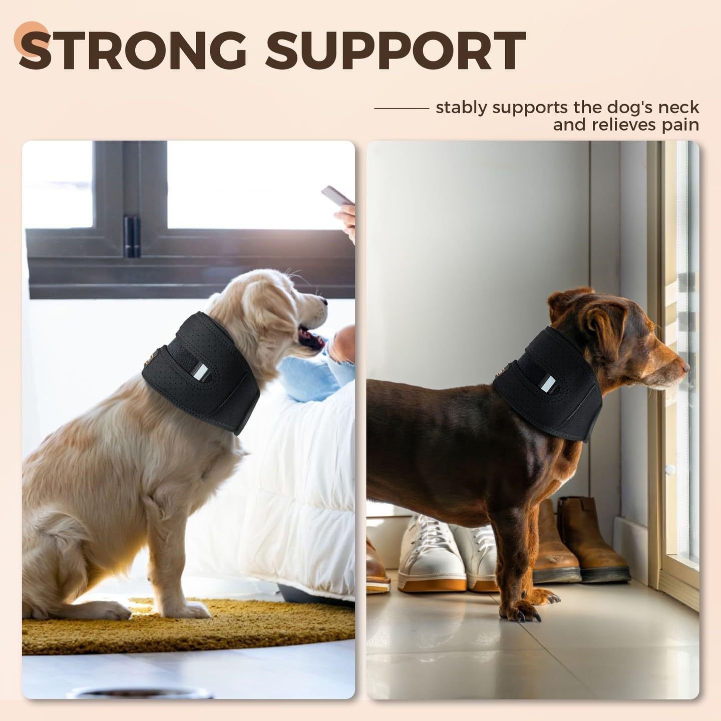 KFX-4185789 Cervical Support Neck Brace for Dogs – Breathable Fabric with Reflective Safety Strips, Multi-Size Options for Recovery