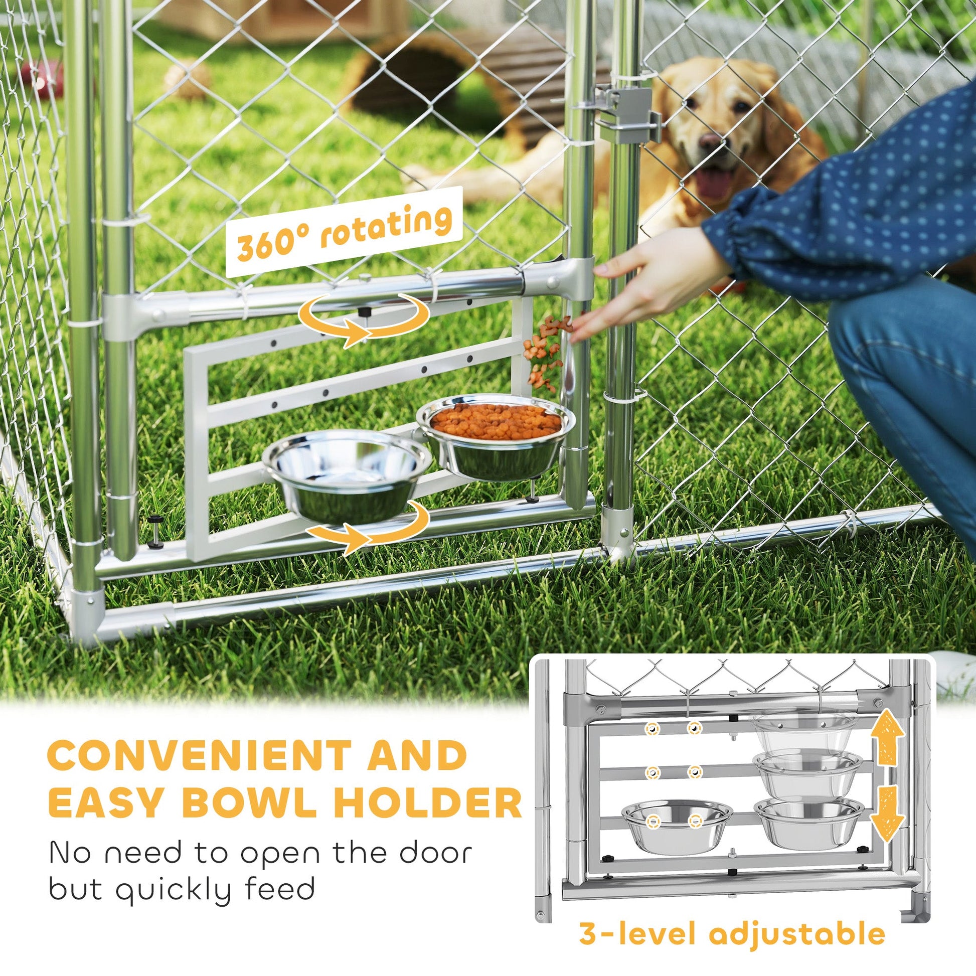KFX-4187453 Spacious Outdoor Dog Kennel with Adjustable Bowl Rack and UV-Resistant Roof, 19.7' x 7.5' x 7.5'