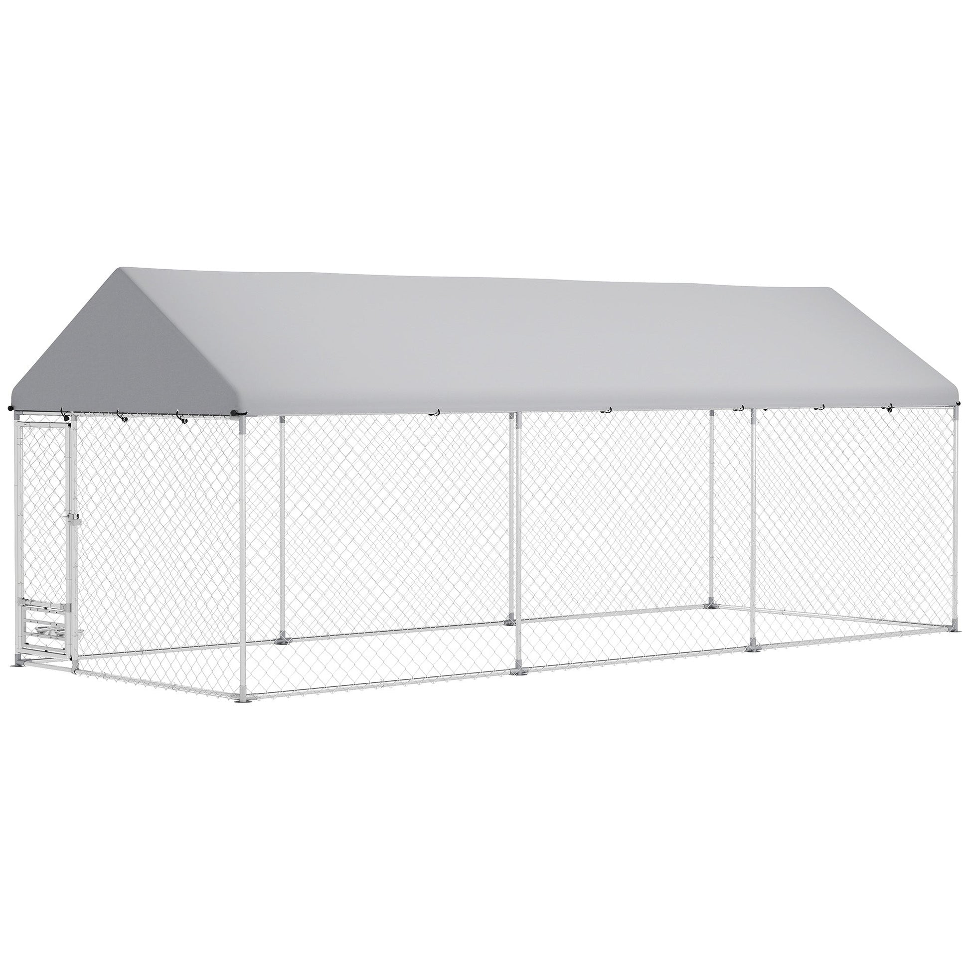 KFX-4187453 Spacious Outdoor Dog Kennel with Adjustable Bowl Rack and UV-Resistant Roof, 19.7' x 7.5' x 7.5'
