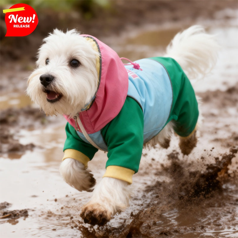 KFX-4188349 Waterproof 4-Leg Dog Jumpsuit with Hood for Outdoor Adventures