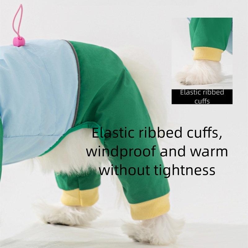 KFX-4188349 Waterproof 4-Leg Dog Jumpsuit with Hood for Outdoor Adventures