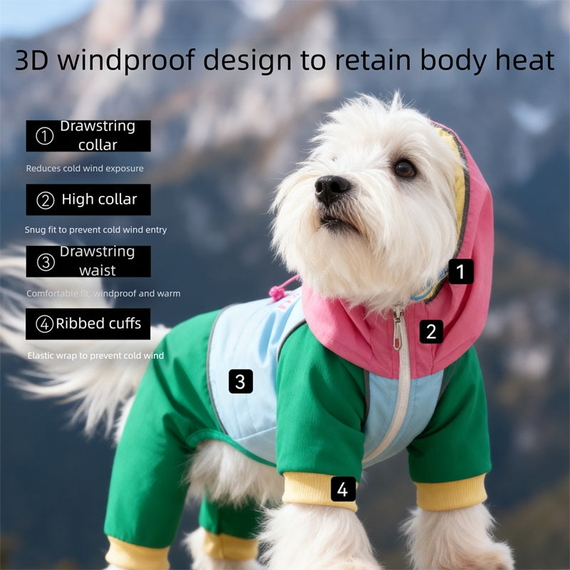 KFX-4188349 Waterproof 4-Leg Dog Jumpsuit with Hood for Outdoor Adventures