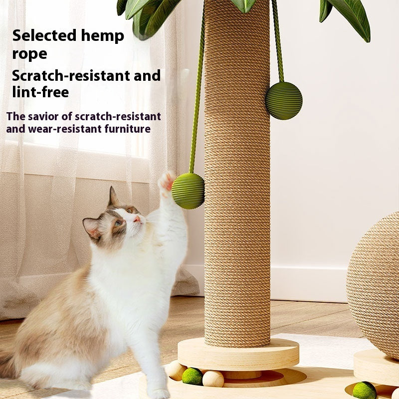 KFX-4190397 Durable Vertical Cat Climbing Frame with Coconut Tree Design and Wooden Balls
