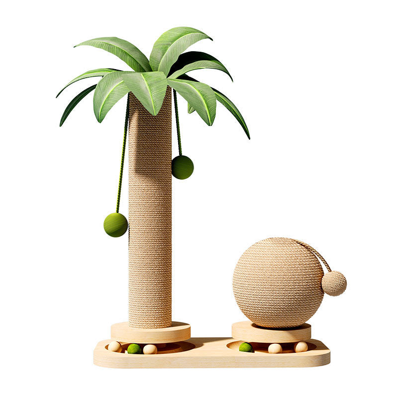 KFX-4190397 Durable Vertical Cat Climbing Frame with Coconut Tree Design and Wooden Balls