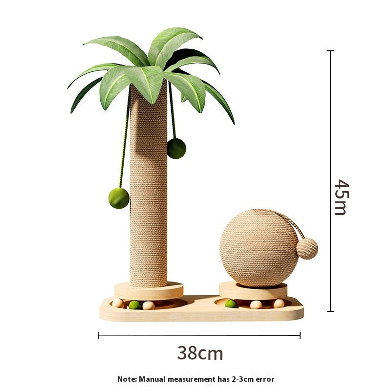 KFX-4190397 Durable Vertical Cat Climbing Frame with Coconut Tree Design and Wooden Balls
