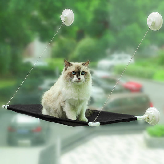 KFX-4191165 Foldable Black Suction Cup Cat Hammock for Balcony or Window Glass - Cozy Cat Nest Bed