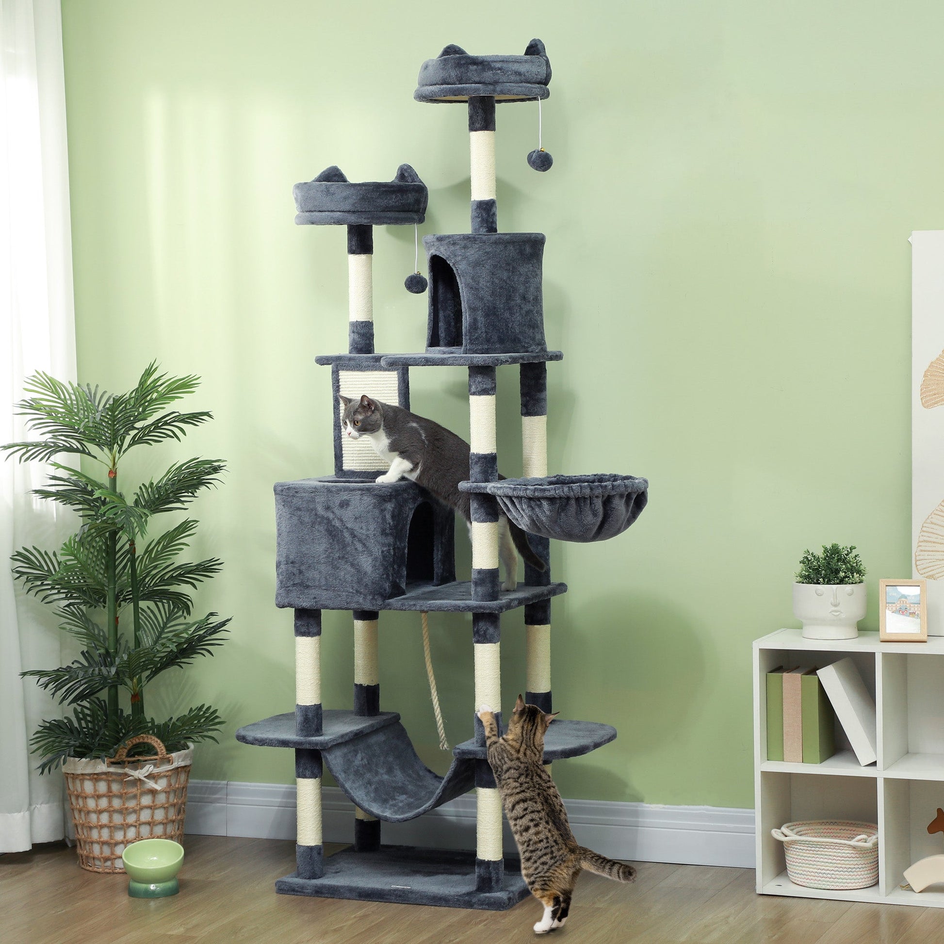 KFX-4192829 81" Cat Tree with Condos, Beds, Hammocks, and Scratching Posts in Gray