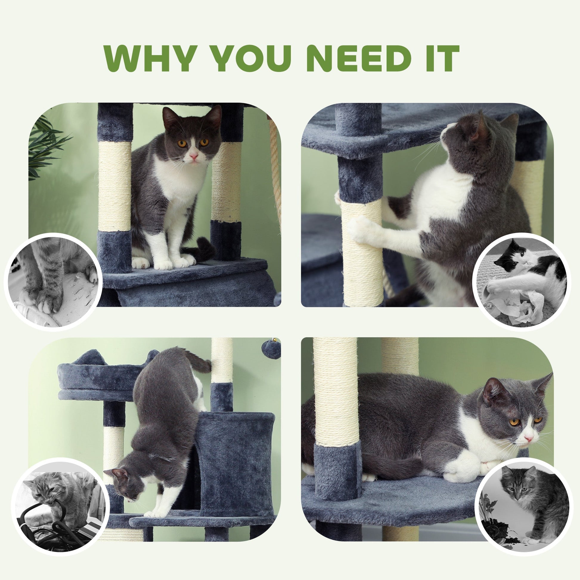 KFX-4192829 81" Cat Tree with Condos, Beds, Hammocks, and Scratching Posts in Gray