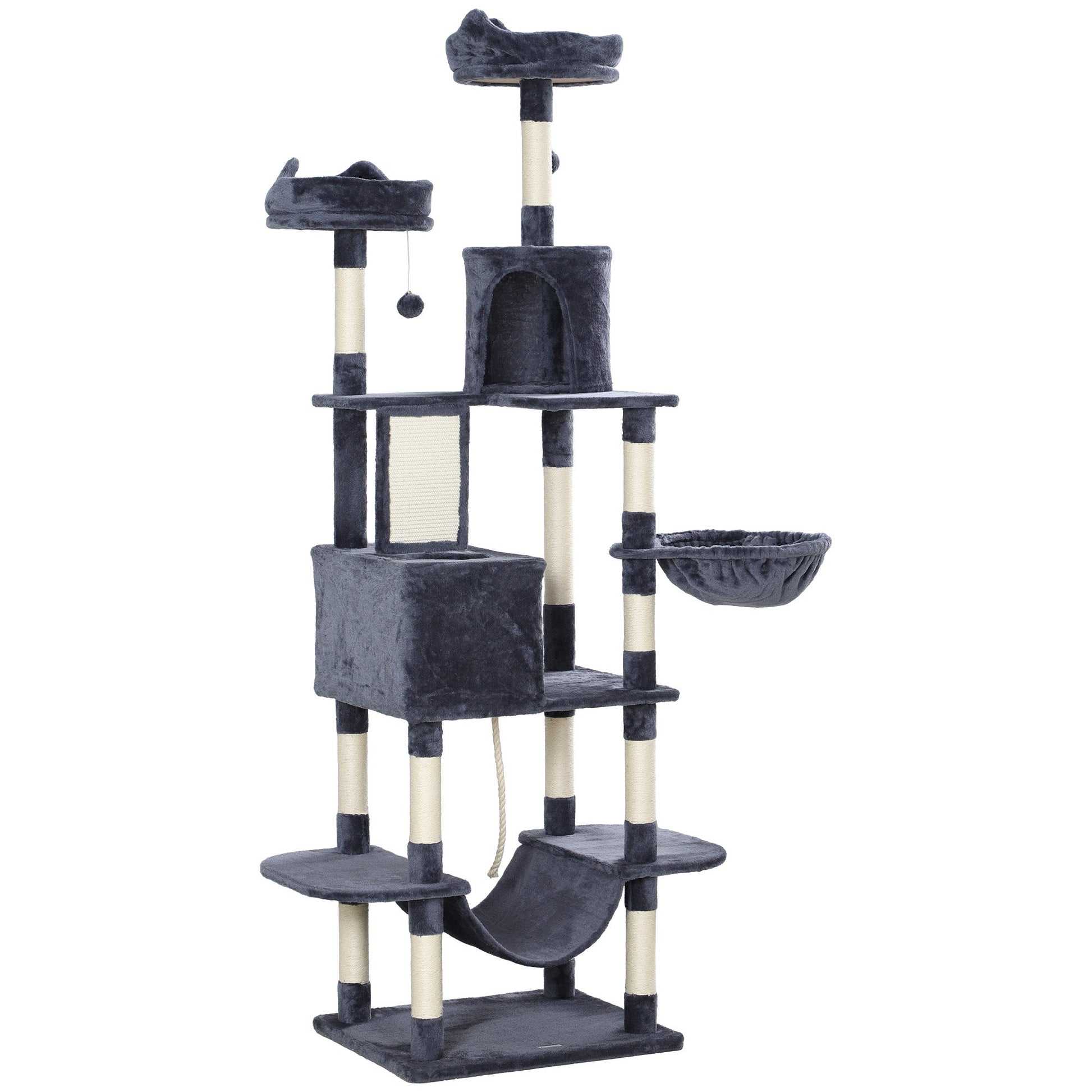 KFX-4192829 81" Cat Tree with Condos, Beds, Hammocks, and Scratching Posts in Gray