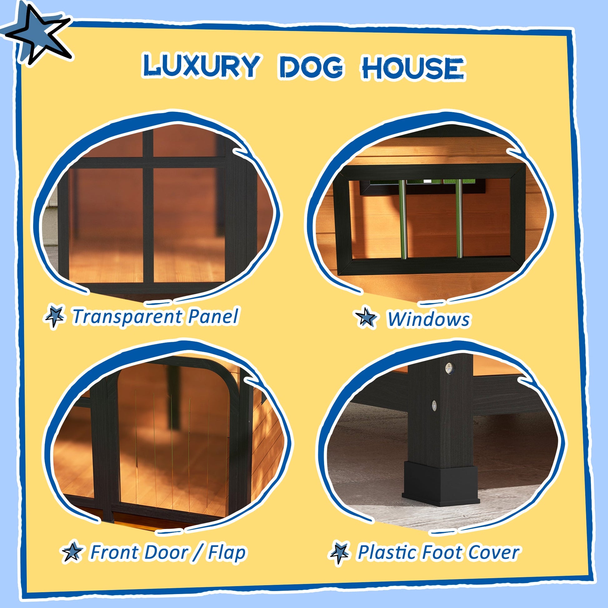 KFX-4193213 Large Wooden Dog House with Open Roof, Giant Window, and Weatherproof Design - Yellow