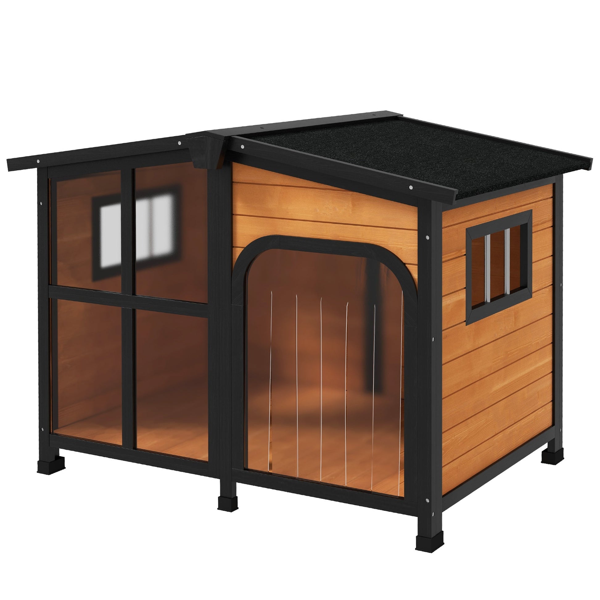 KFX-4193213 Large Wooden Dog House with Open Roof, Giant Window, and Weatherproof Design - Yellow