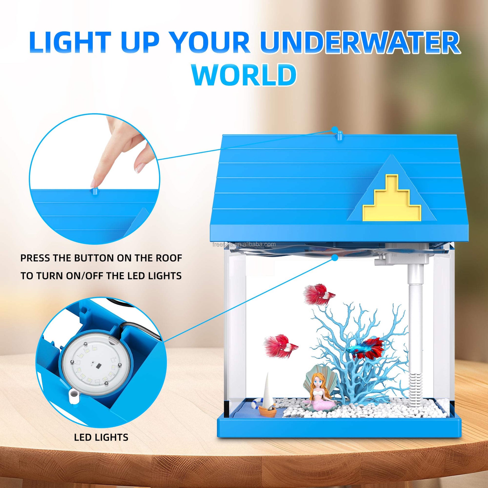 KFX-4198589 2-Gallon Acrylic Aquarium with Filtration and Lighting, Ideal for Shrimp, Jellyfish, and Goldfish in Children's Rooms