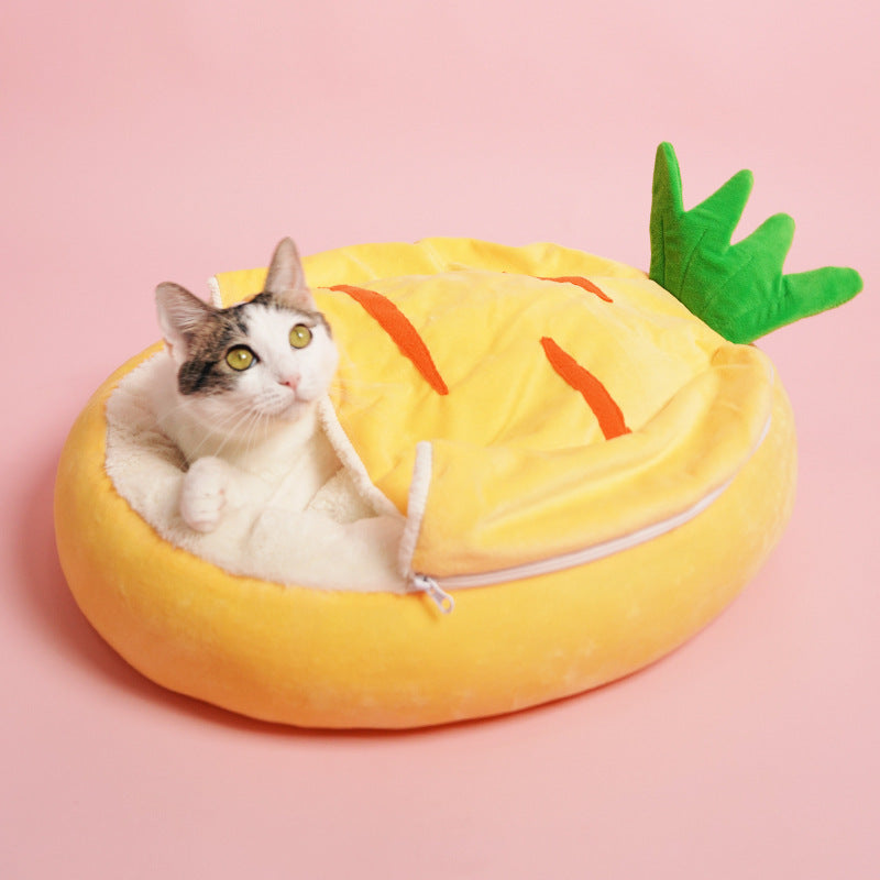 KFX-4199357 Cozy Semi-Enclosed Cat Nest Sleeping Bag for Warm Winter Comfort