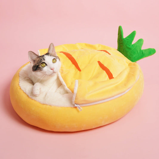 KFX-4199357 Cozy Semi-Enclosed Cat Nest Sleeping Bag for Warm Winter Comfort