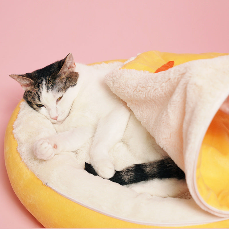 KFX-4199357 Cozy Semi-Enclosed Cat Nest Sleeping Bag for Warm Winter Comfort