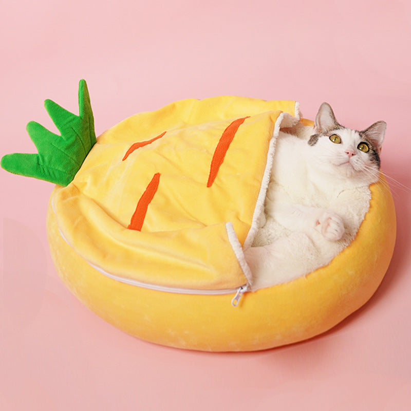 KFX-4199357 Cozy Semi-Enclosed Cat Nest Sleeping Bag for Warm Winter Comfort