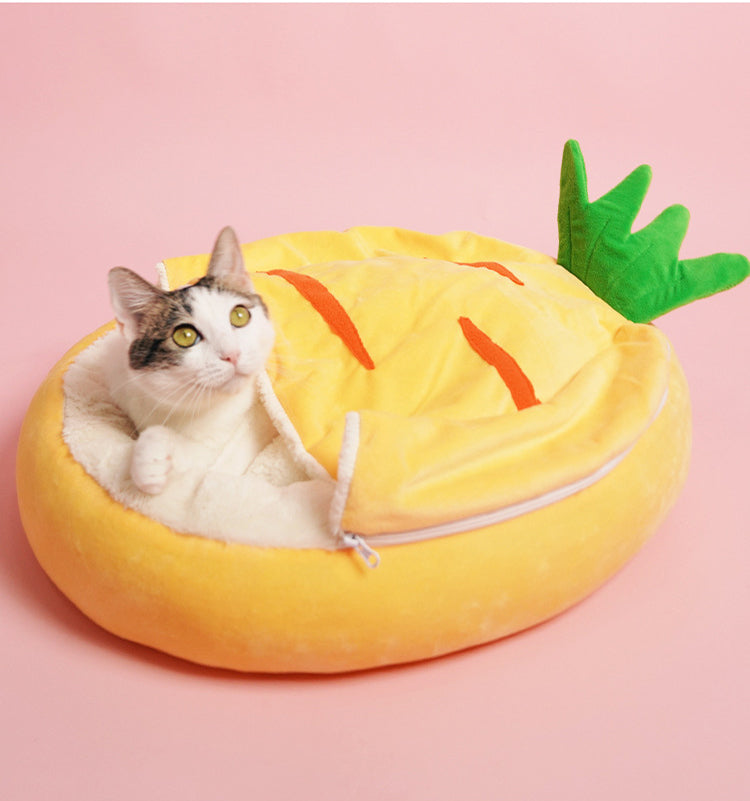 KFX-4199357 Cozy Semi-Enclosed Cat Nest Sleeping Bag for Warm Winter Comfort