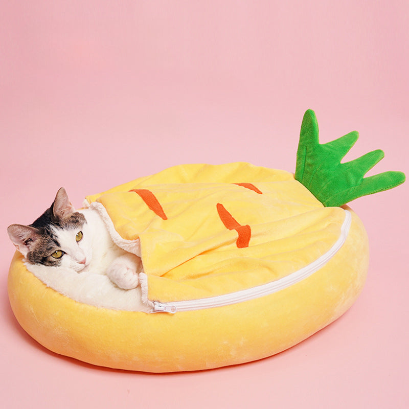 KFX-4199357 Cozy Semi-Enclosed Cat Nest Sleeping Bag for Warm Winter Comfort