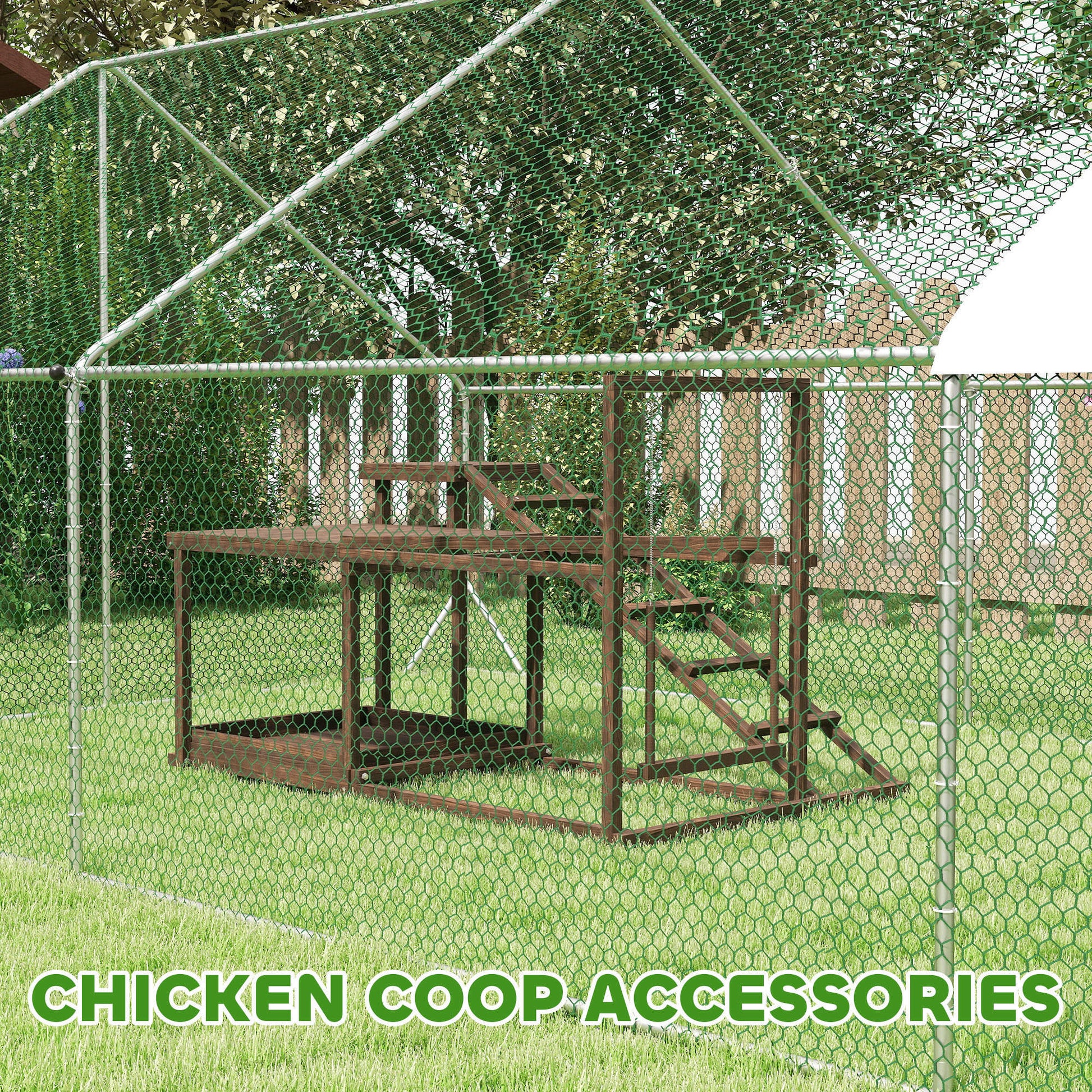 KFX-4202557 Wooden Chicken Activity Play Set with Perch, Swing, Ladder, and Platforms in Coffee Finish