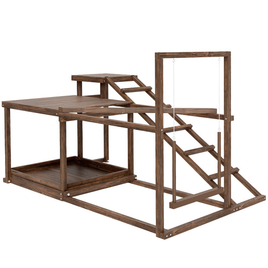 KFX-4202557 Wooden Chicken Activity Play Set with Perch, Swing, Ladder, and Platforms in Coffee Finish