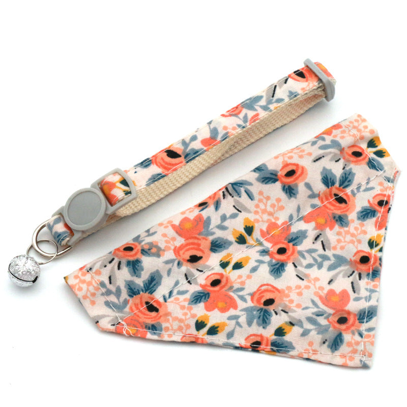 KFX-4202685 Floral Nylon Pet Triangular Scarf Collar - Adjustable for Small Pets