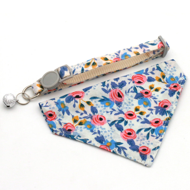 KFX-4202685 Floral Nylon Pet Triangular Scarf Collar - Adjustable for Small Pets