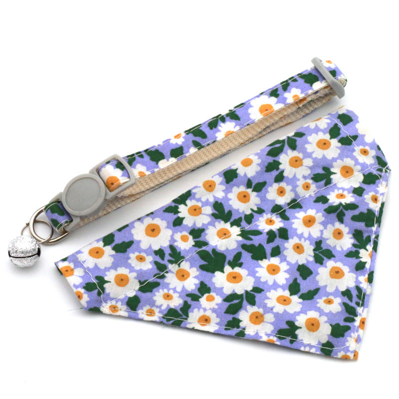 KFX-4202685 Floral Nylon Pet Triangular Scarf Collar - Adjustable for Small Pets
