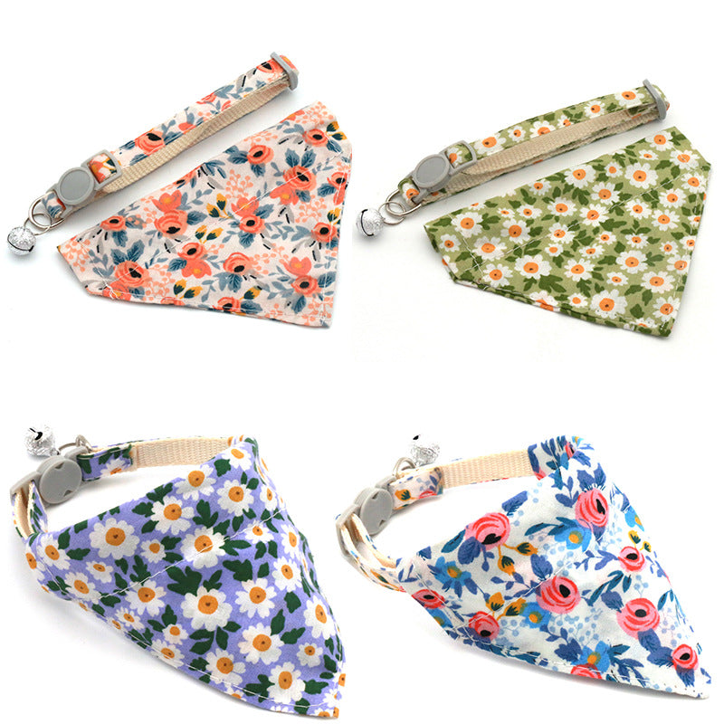 KFX-4202685 Floral Nylon Pet Triangular Scarf Collar - Adjustable for Small Pets