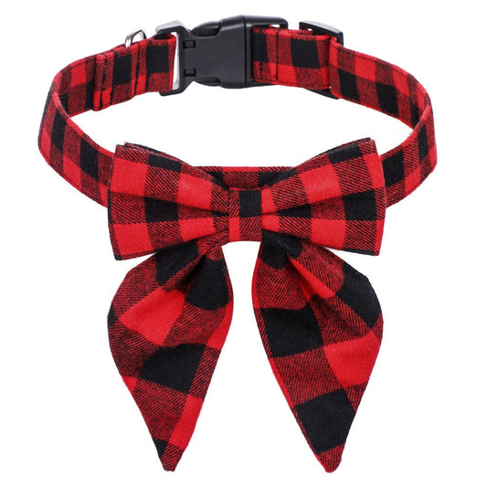 KFX-4203069 Christmas Plaid Dog Collar with Bow Tie in Red and Black Patterns