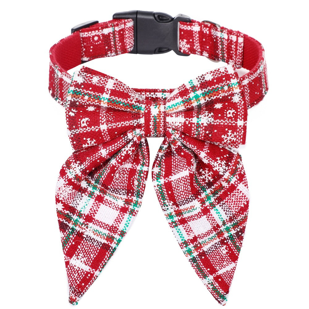 KFX-4203069 Christmas Plaid Dog Collar with Bow Tie in Red and Black Patterns