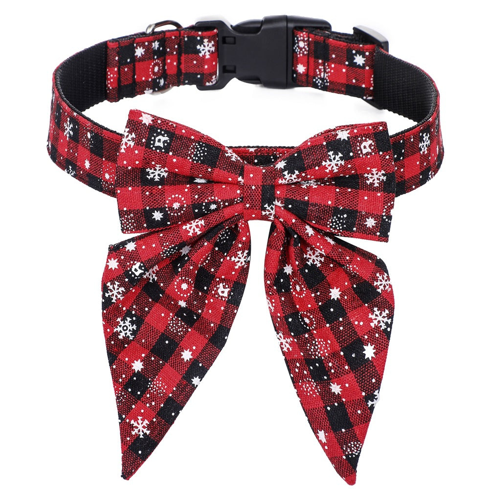 KFX-4203069 Christmas Plaid Dog Collar with Bow Tie in Red and Black Patterns