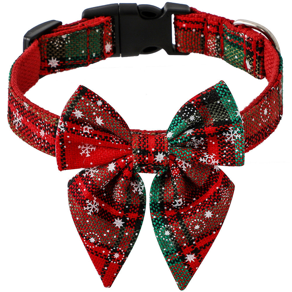 KFX-4203069 Christmas Plaid Dog Collar with Bow Tie in Red and Black Patterns