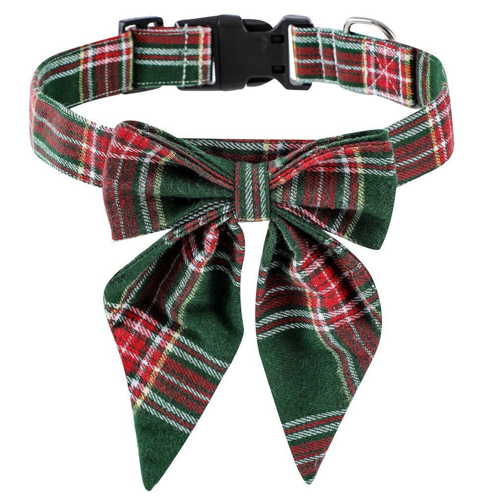KFX-4203069 Christmas Plaid Dog Collar with Bow Tie in Red and Black Patterns