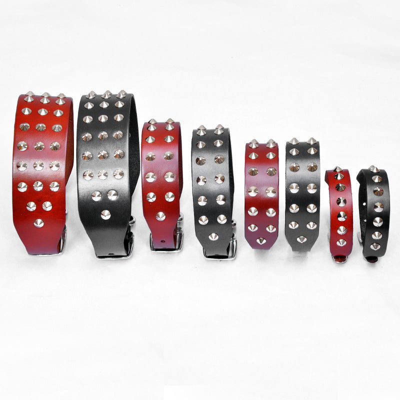 KFX-4207037 Cowhide Diamond Point Anti-Bite Pet Collar with Alloy Buckle - Available in Multiple Sizes