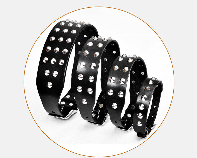 KFX-4207037 Cowhide Diamond Point Anti-Bite Pet Collar with Alloy Buckle - Available in Multiple Sizes