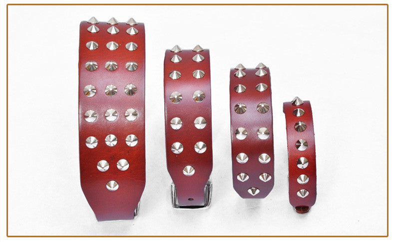 KFX-4207037 Cowhide Diamond Point Anti-Bite Pet Collar with Alloy Buckle - Available in Multiple Sizes