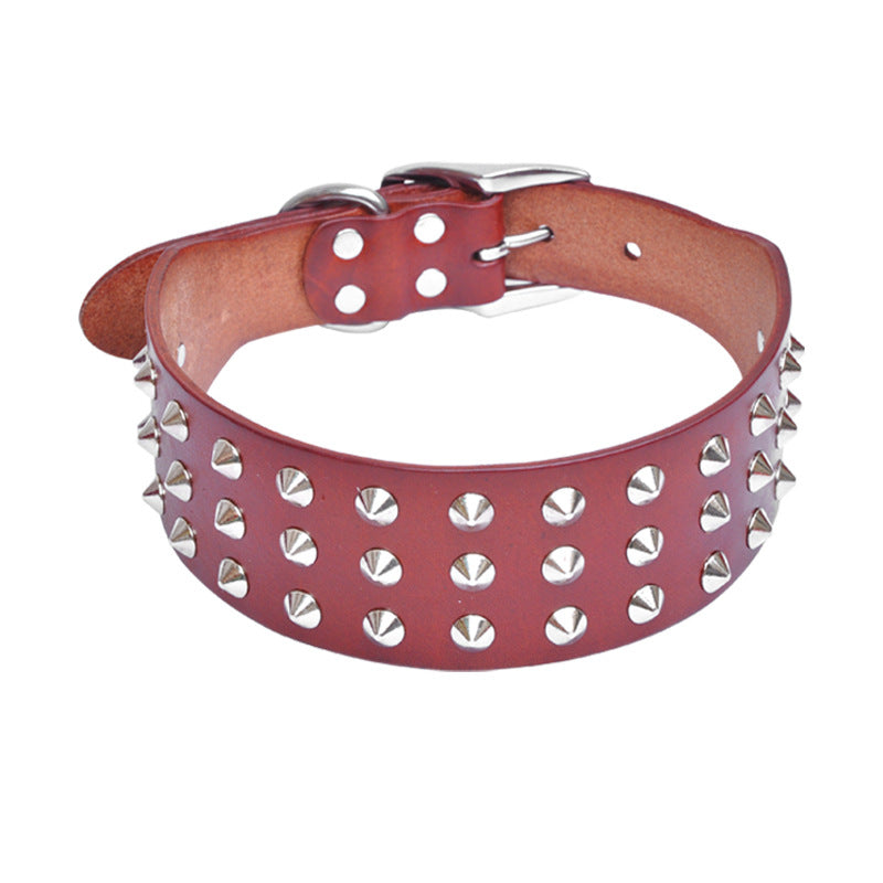 KFX-4207037 Cowhide Diamond Point Anti-Bite Pet Collar with Alloy Buckle - Available in Multiple Sizes