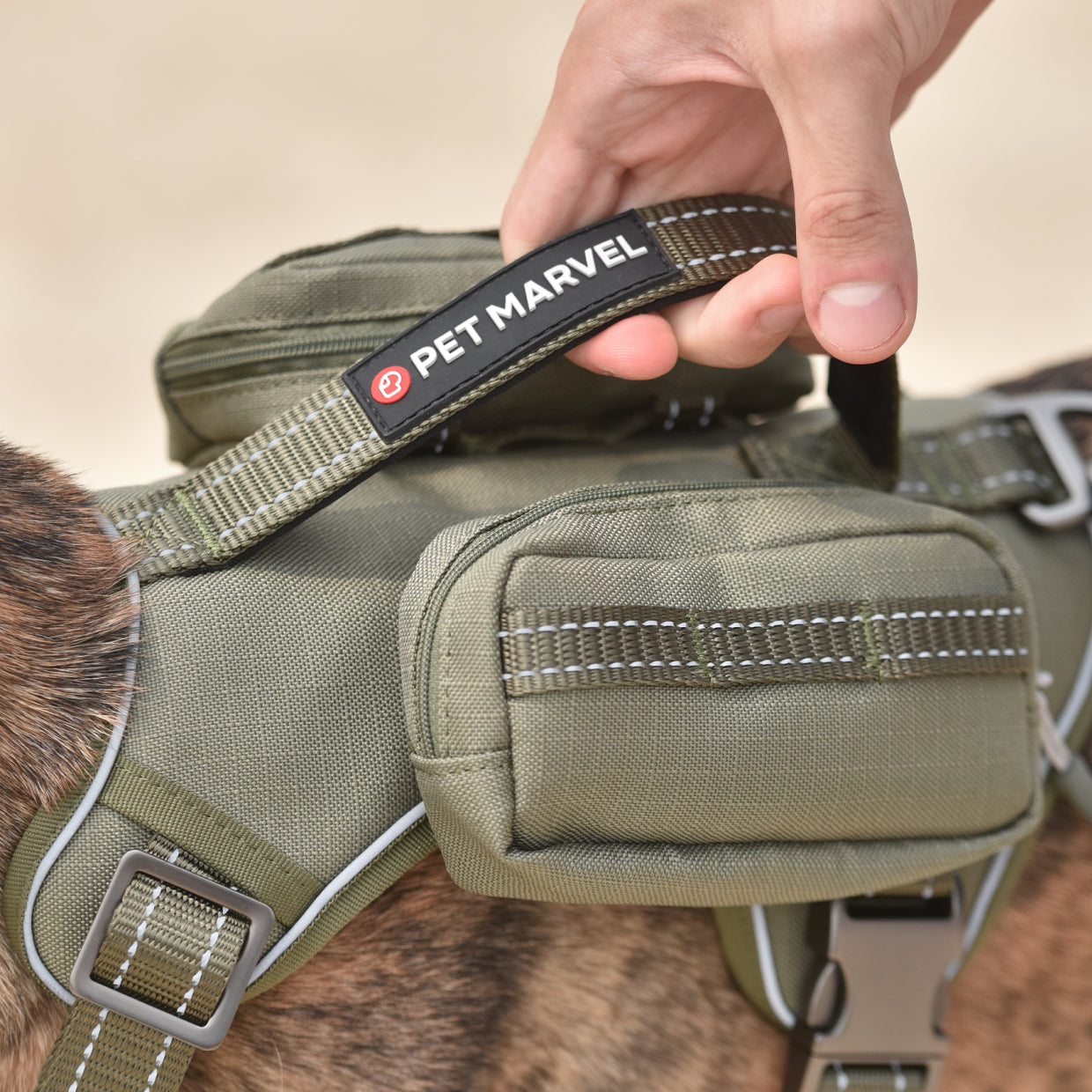 KFX-4212285 Tactical Dog Harness with Backpack, No Pull Front Clip, Adjustable Metal Buckles and Removable Side Pockets