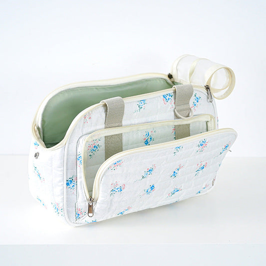 KFX-4213053 Portable Canvas Crossbody Dog Carrier Bag - Small Pet Travel Shoulder Bag in Blue
