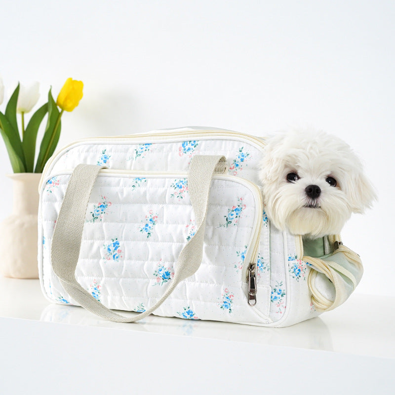KFX-4213053 Portable Canvas Crossbody Dog Carrier Bag - Small Pet Travel Shoulder Bag in Blue