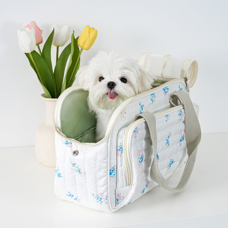 KFX-4213053 Portable Canvas Crossbody Dog Carrier Bag - Small Pet Travel Shoulder Bag in Blue