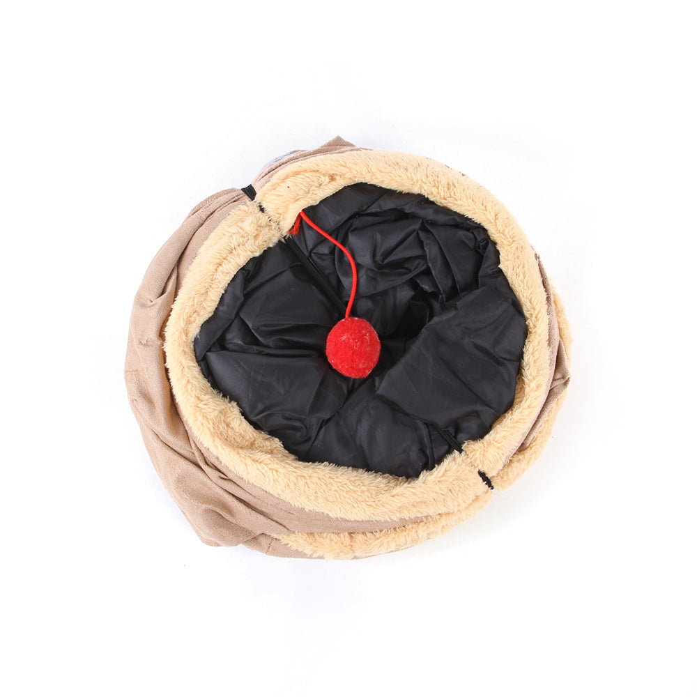 KFX-4214461 Khaki & Gray Suede Cat Tunnel Toy for Playful Pets