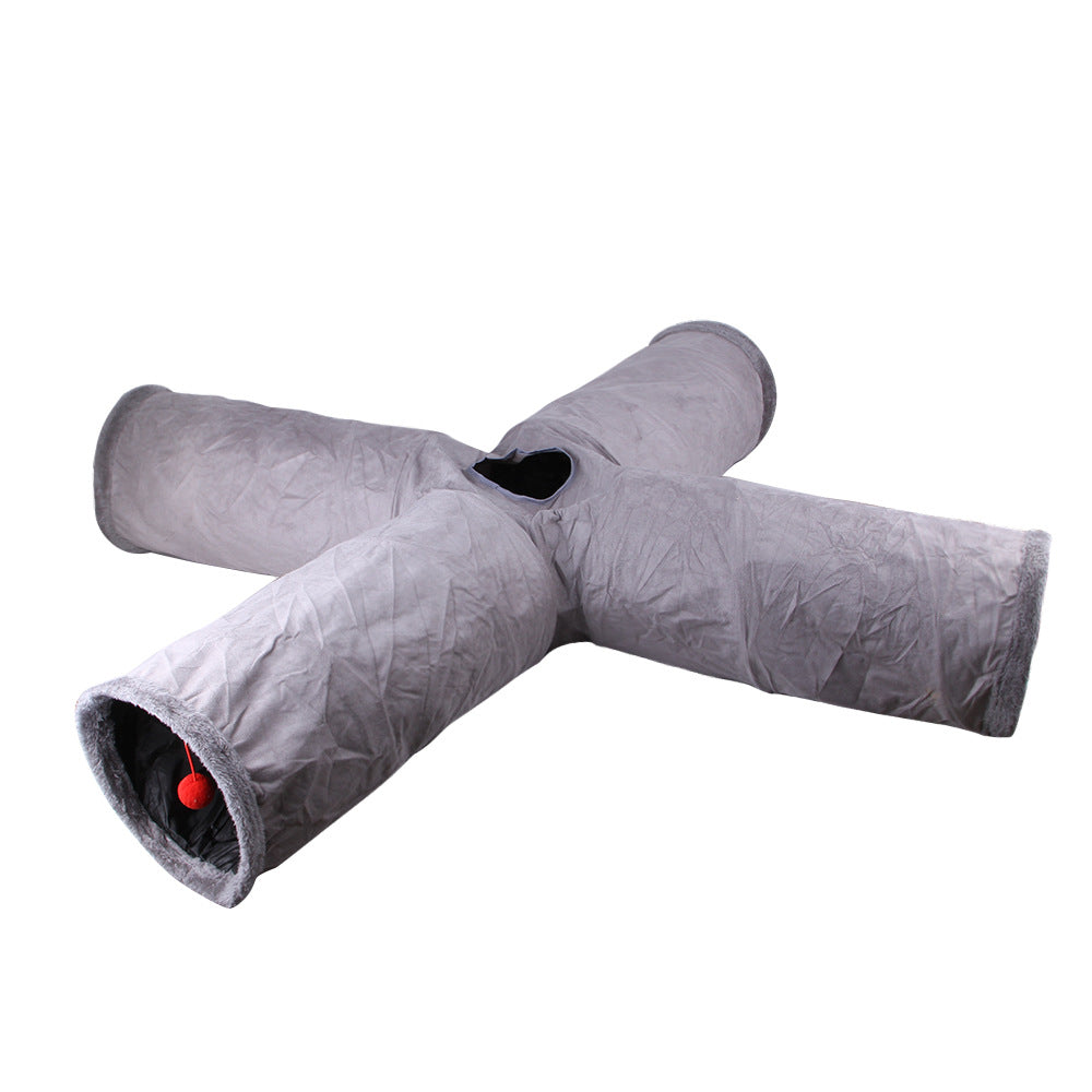 KFX-4214461 Khaki & Gray Suede Cat Tunnel Toy for Playful Pets