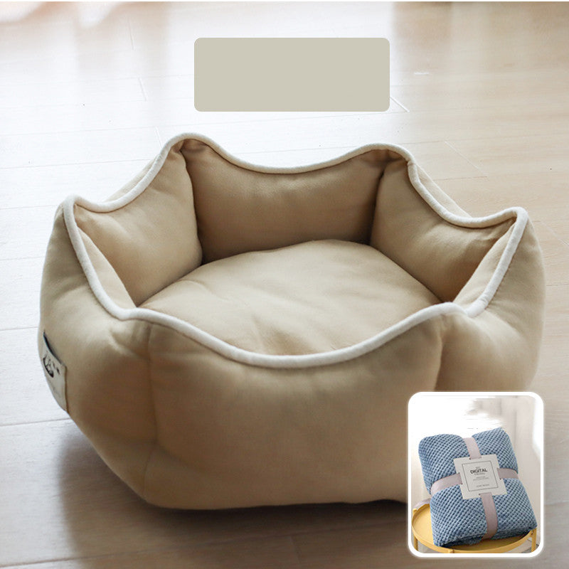 KFX-4216637 Cozy Removable Cat Litter Bed with Washable Blanket for All Seasons