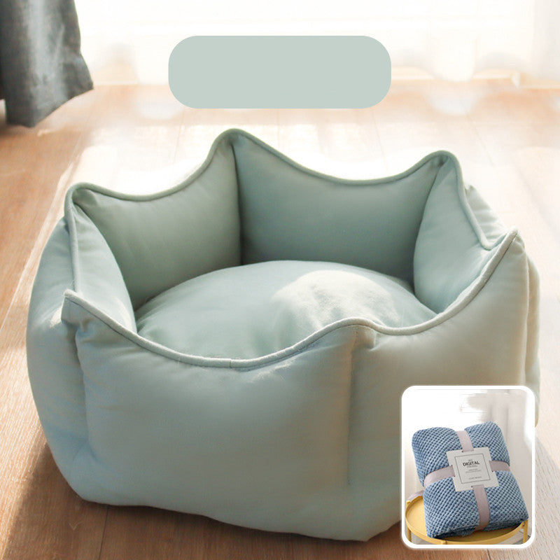 KFX-4216637 Cozy Removable Cat Litter Bed with Washable Blanket for All Seasons