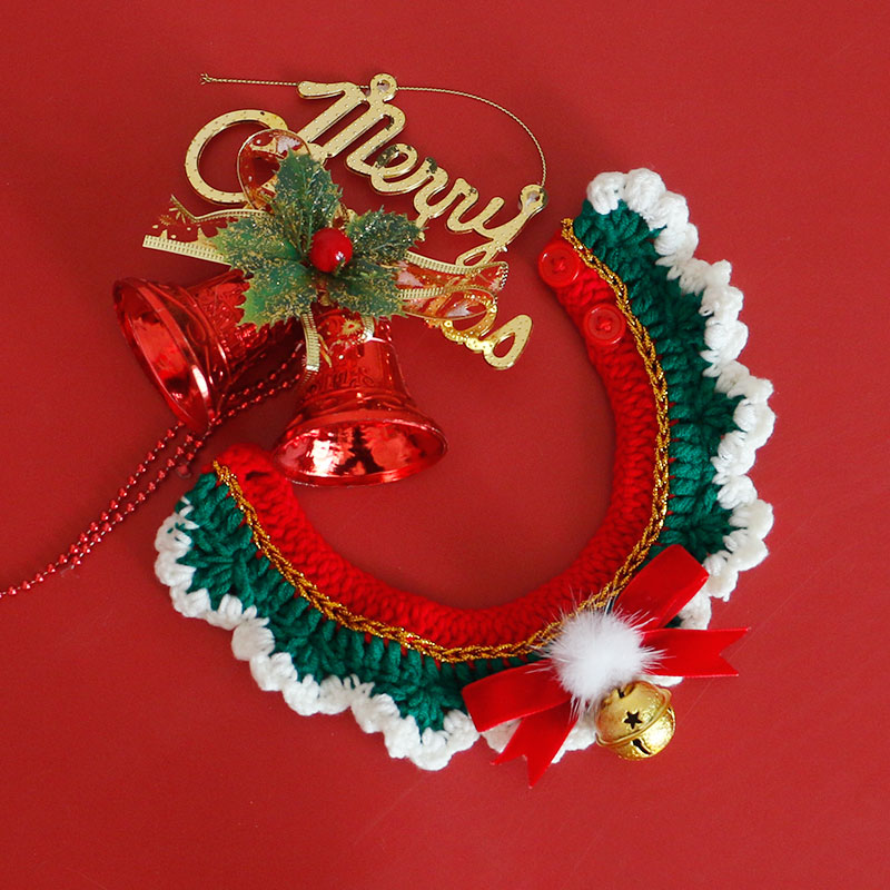 KFX-4218557 Festive Cat Collar Scarf with Pompom Bell and Lace in Gift Box