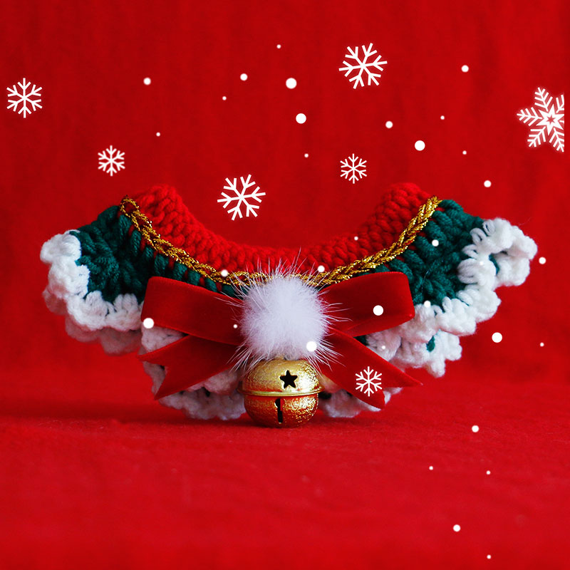 KFX-4218557 Festive Cat Collar Scarf with Pompom Bell and Lace in Gift Box
