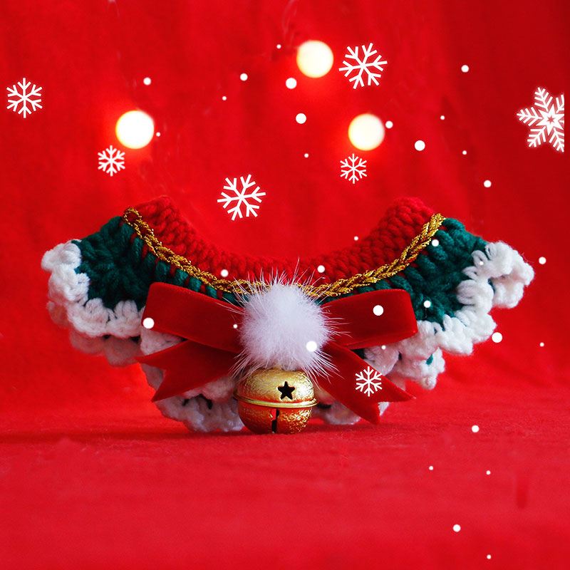 KFX-4218557 Festive Cat Collar Scarf with Pompom Bell and Lace in Gift Box