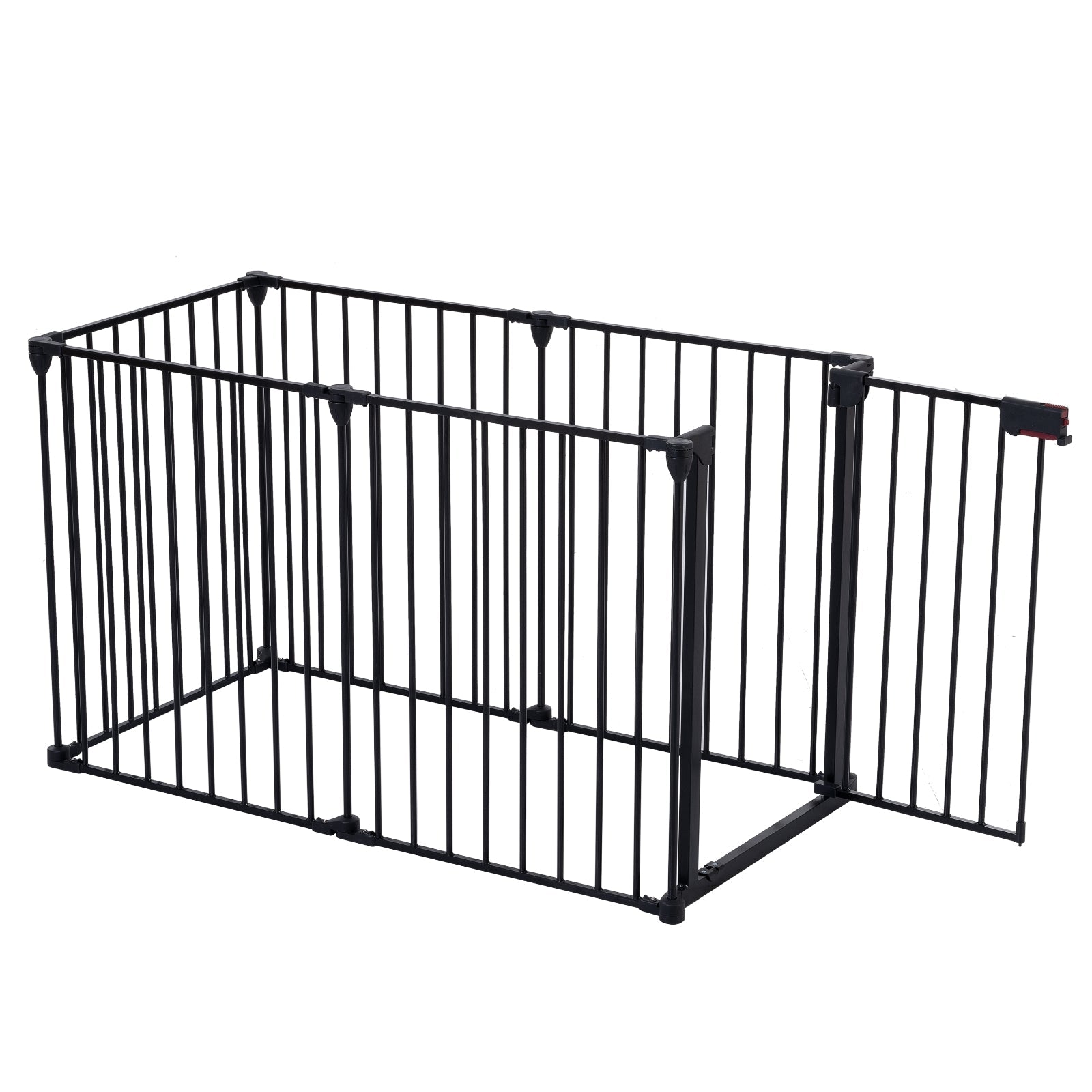 KFX-4219837 150-Inch Adjustable Safety Gate with Walk-Through Door for Pets and Kids, Metal Enclosure for Fireplaces and Play Areas